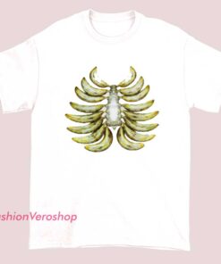 Unisex adult T-shirt with a playful graphic of banana ribs, made from soft fabric, ideal for fun and casual wear.
