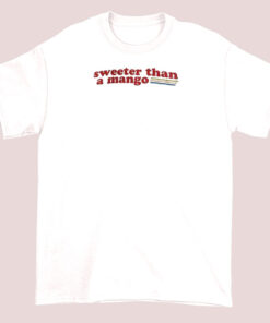 A unisex adult T-shirt with a playful design featuring the phrase 'Sweeter Than a Mango Ringer,' likely accompanied by colorful mango-themed graphics