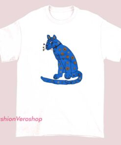Unisex adult T-shirt featuring a playful blue cat graphic with an ABBA-inspired design, blending fun and retro style for cat lovers and music fans alike