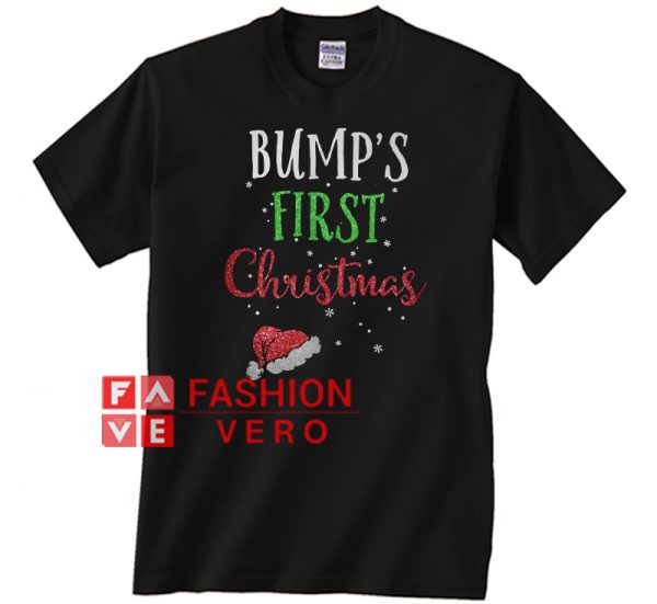 Bump's First Christmas with santa hat Unisex adult T shirt