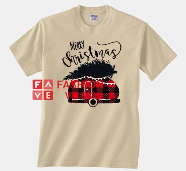 Merry Christmas Plaid Car Cream Color Unisex adult T shirt