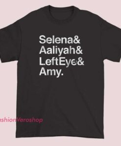 Unisex adult T-shirt featuring a graphic tribute to music icons Aaliyah, Selena, and Left Eye, showcasing their influential presence in a stylish design.