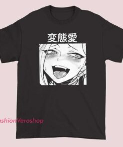 Ahegao anime sexy face unisex adult t-shirt featuring bold Japanese-inspired graphic design, short sleeve cotton tee available in black, white, and other colors, perfect for anime fans who enjoy expressive and playful streetwear fashion
