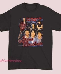 A unisex adult T-shirt featuring a design inspired by the Jonas Brothers' "Burning Up Tour" 2008. The shirt likely includes bold graphics and text related to the tour, showcasing a stylish and nostalgic look for fans.