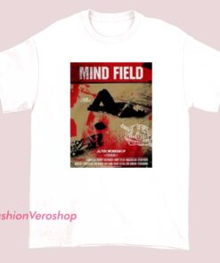 Unisex adult T-shirt featuring a skateboarding alien graphic from the Alien Workshop Mind Field poster, with vibrant colors and a cosmic, surreal design