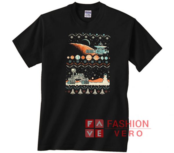 8-bit Space Christmas Unisex adult T shirt