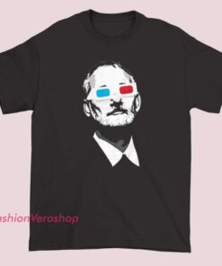 A unisex adult t-shirt featuring an image of Bill Murray wearing 3D glasses, showcasing a fun and stylish design.