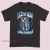 A Death Row Records airbrush T-shirt featuring iconic logo artwork with vibrant, detailed airbrush designs, capturing the classic hip-hop label's bold and rebellious style.
