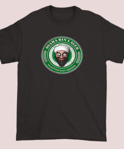 Unisex adult T-shirt featuring a humorous logo design of 'Osama Bin Lager,' with vintage-style text and brewing imagery, blending comedy and beer culture