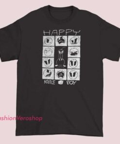 Fun and colorful 'Happy Noodle Boy' graphic t-shirt featuring a cheerful cartoon character with noodles