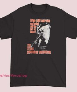 Vintage-style T-shirt featuring artwork inspired by the Texas Chainsaw Massacre, with horror-themed graphics and distressed design