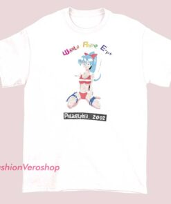 T-shirt displaying the Konikotaka World Anime Expo 2002 logo, featuring vibrant anime-inspired graphics and event branding