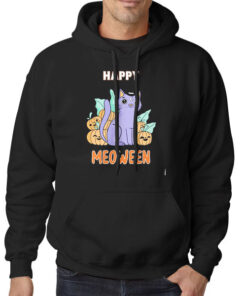 Hoodie Black Happy Meoween Purple Cat