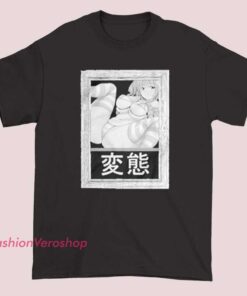 Anime waifu Japanese sexy ahegao shirt featuring bold graphic art, unisex short sleeve cotton tee available in multiple colors and sizes, perfect for anime fans who enjoy expressive and playful streetwear fashion.