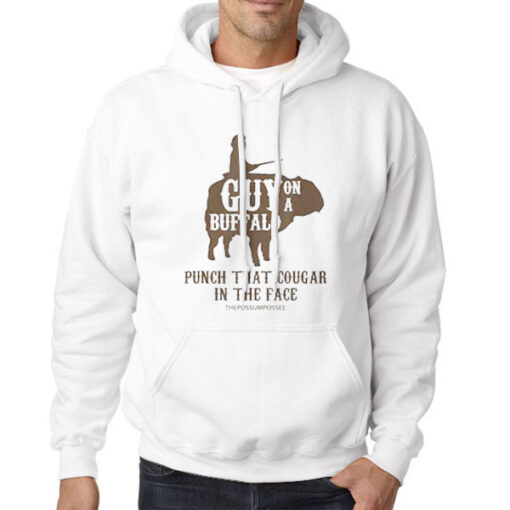 Hoodie White Possum Possee Funny Guy on a Buffalo