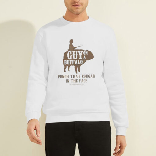 Sweatshirt White Possum Possee Funny Guy on a Buffalo