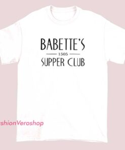 A stylish shirt featuring a design inspired by Babette from Boardwalk Empire, incorporating vintage supper club themes with art deco elements and classic 1920s aesthetics.