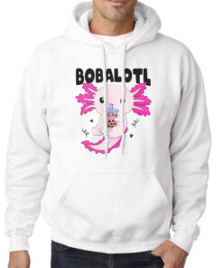 Hoodie White Bobalotl Kawaii Axolotl Drinking Boba