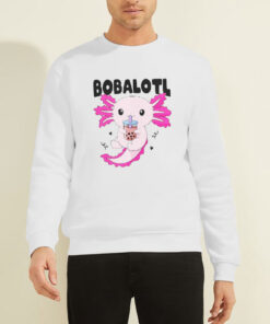 Sweatshirt White Bobalotl Kawaii Axolotl Drinking Boba