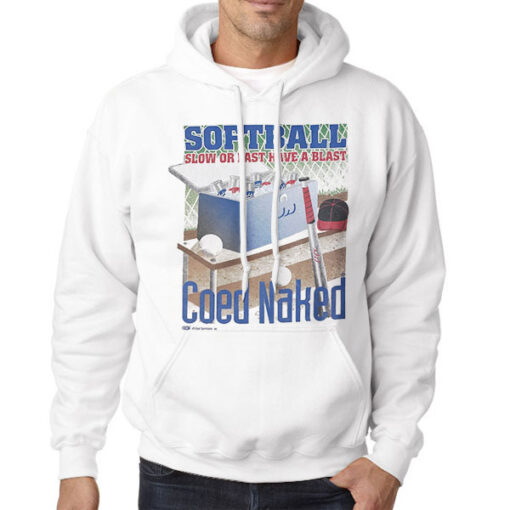 Hoodie White Vintage Softball Coed Naked