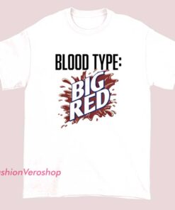 A humorous t-shirt featuring a logo of a big red soda pop drink with a parody blood type theme, combining playful design elements with a fun, blood type humor twist.