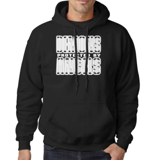Hoodie Black Vintage Demons Protected by Angels