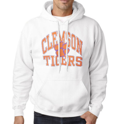 Hoodie White Footprints Tigers Vintage Clemson
