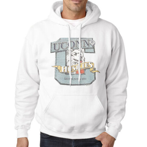 Hoodie White Huskies Logo Vintage Uconn