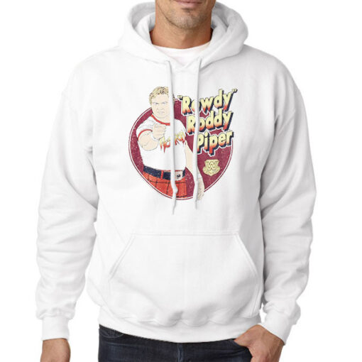 Hoodie White Rowdy Roddy Piper Vintage Wrestling