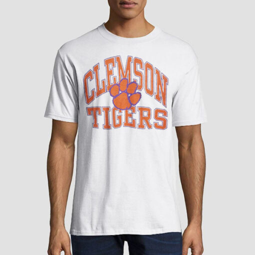 T shirt White Footprints Tigers Vintage Clemson
