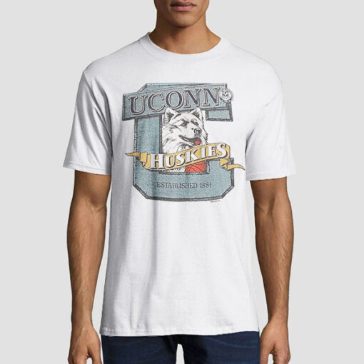 T shirt White Huskies Logo Vintage Uconn