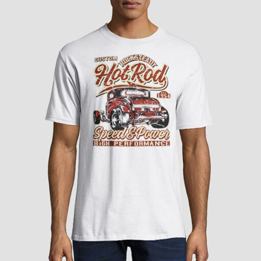 T shirt White Rocksteady Speed and Power Hot Rod