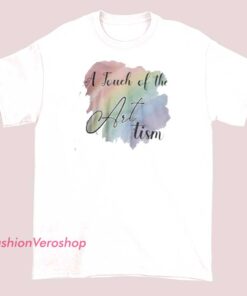 T-shirt featuring colorful rainbow artwork inspired by TISM, with vibrant graphics and artistic design elements