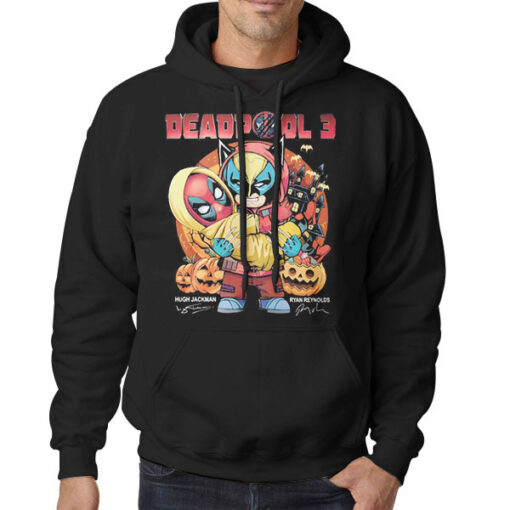 Hoodie Black Hugh Jackman Ryan Reynolds Halloween Deadpool 3