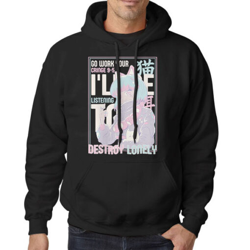 Hoodie Black Japanese Lonely Go Work Your Cringe Anime