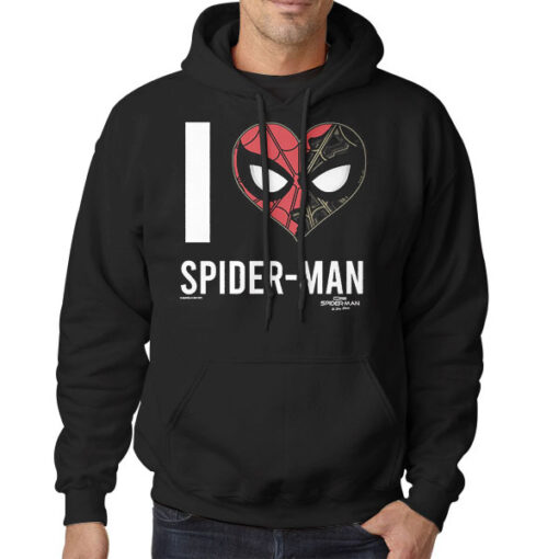 Hoodie Black Marvel Split Face Heart I Love Spiderman