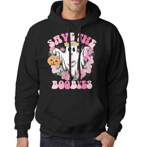 Hoodie Black Pink Ghost Woman Breast Cancer Halloween Boobies
