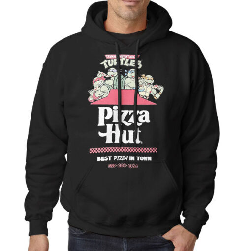 Hoodie Black Vintage Best Pizza in Town Pizza Hut Tmnt Shirt With Back Printed
