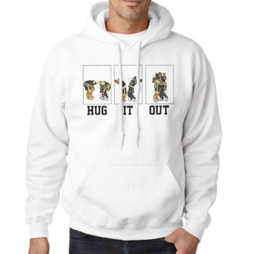 Hoodie White Cute Hug It out Bruins Goalie Hug