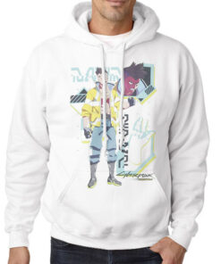 Hoodie White David Posing Cyberpunk Edgerunner Logo