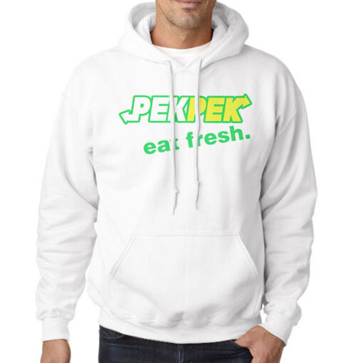 Hoodie White Funny Logo Pek Pek Eat Fresh