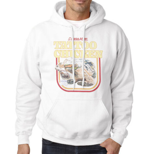 Hoodie White Funny Parody Tatto Chicken