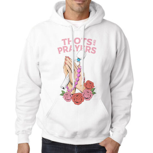 Hoodie White Hand Flowers Logo Thots and Prayers