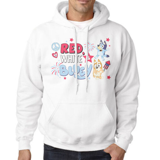 Hoodie White Happy 4Th of July Red White and Bluey