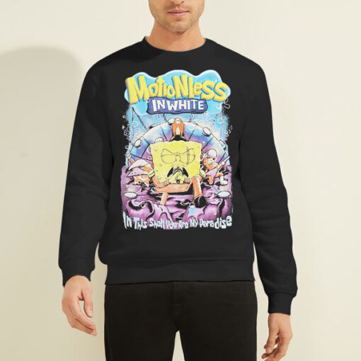 Sweatshirt Black Cartoon Motionless in White Spongebob
