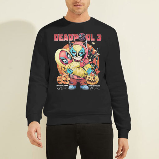 Sweatshirt Black Hugh Jackman Ryan Reynolds Halloween Deadpool 3