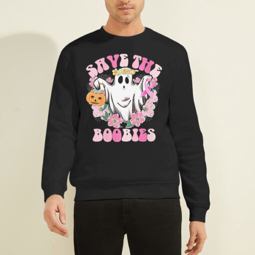 Sweatshirt Black Pink Ghost Woman Breast Cancer Halloween Boobies