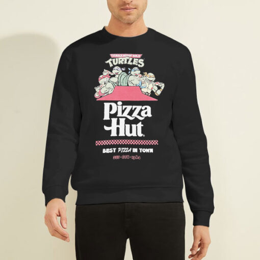 Sweatshirt Black Vintage Best Pizza in Town Pizza Hut Tmnt Shirt With Back Printed