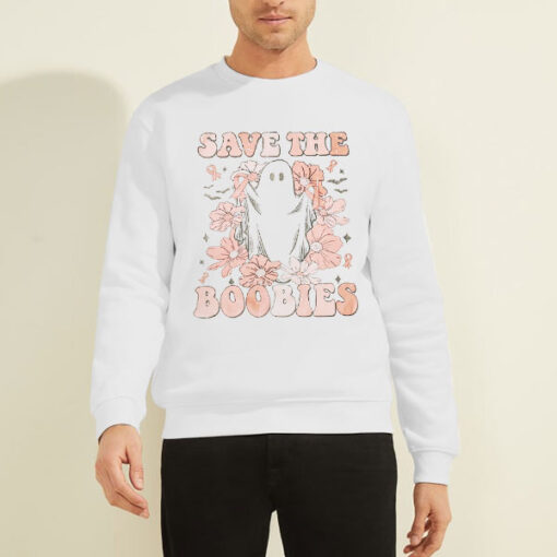 Sweatshirt White Breast Cancer Awareness Halloween Boobies