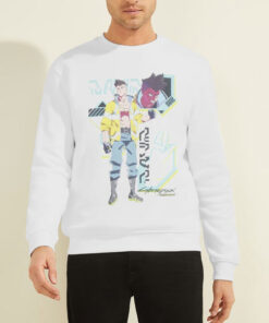 Sweatshirt White David Posing Cyberpunk Edgerunner Logo